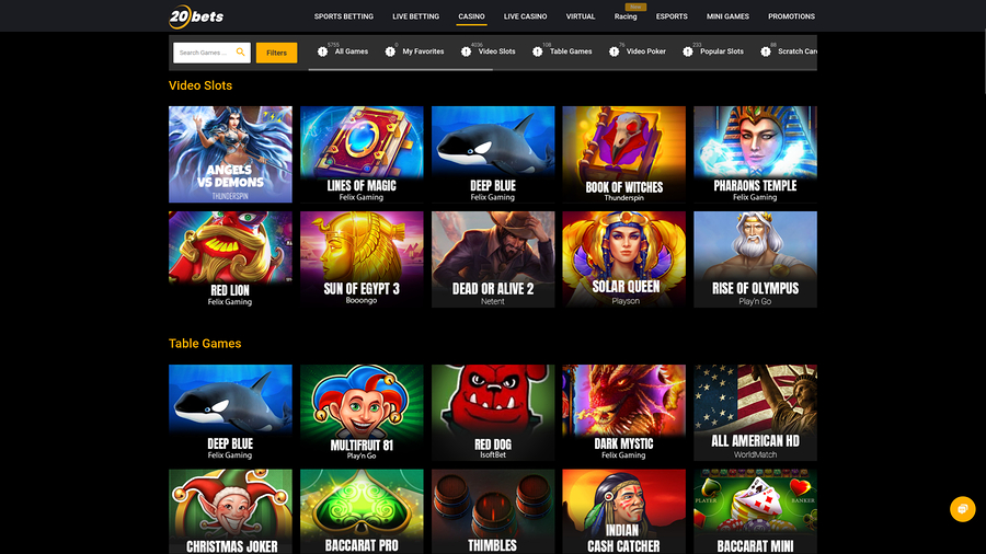 20Bets Casino Desktop Games
