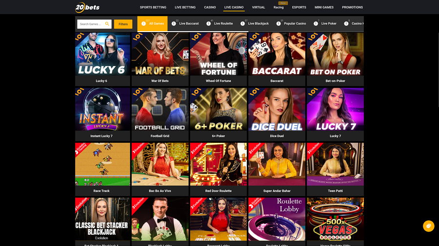 20Bets Casino Desktop Live Dealer