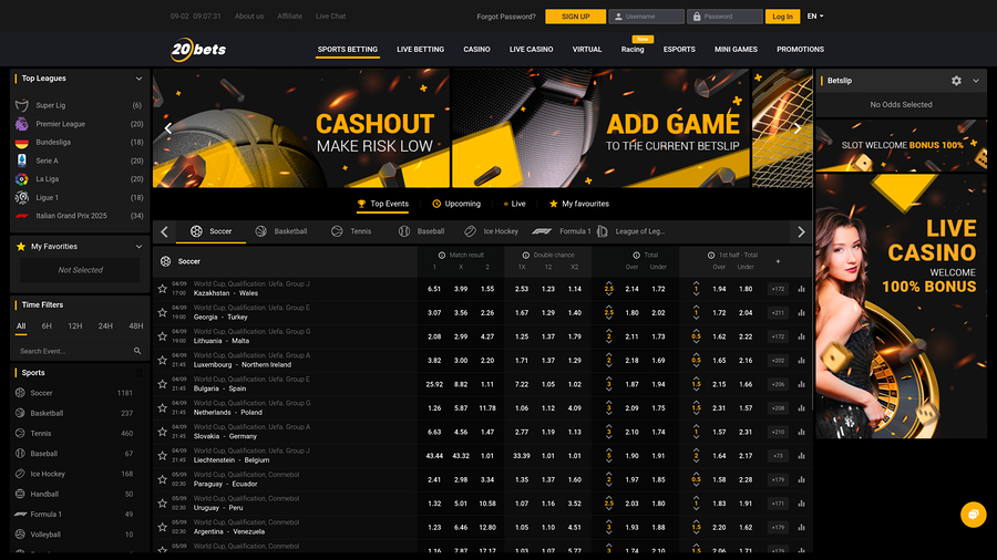 20Bets Casino Desktop Sports