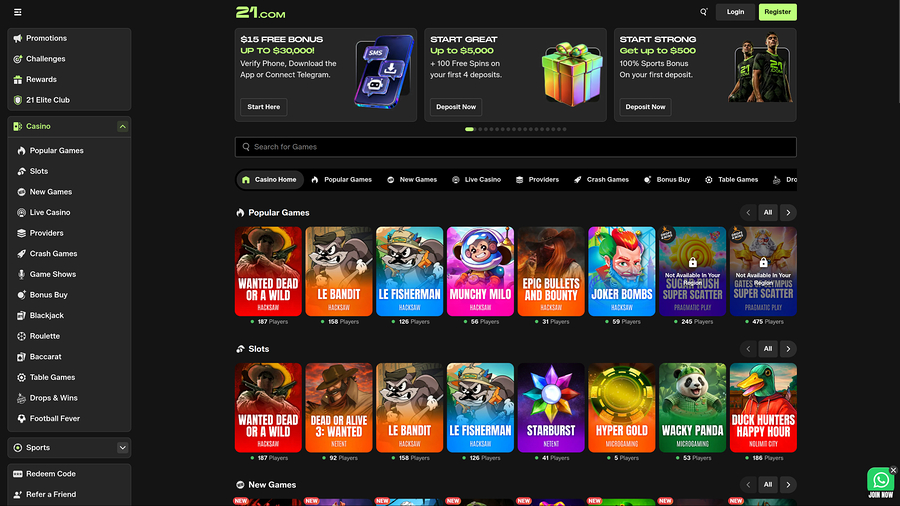 21.com Casino Desktop Games