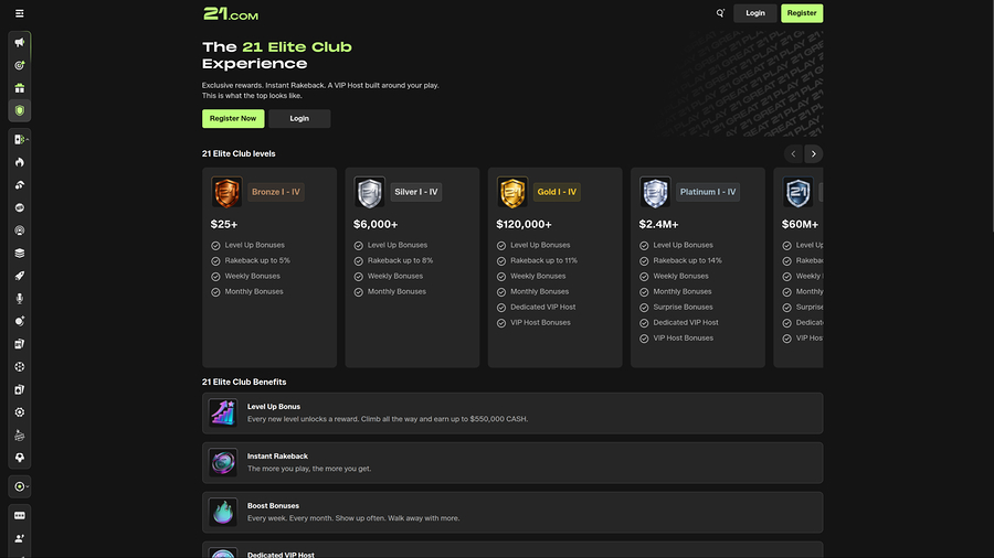 21.com Casino Desktop VIP