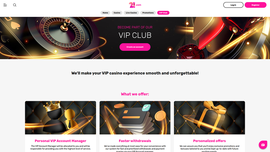 21.com Casino Desktop VIP Program