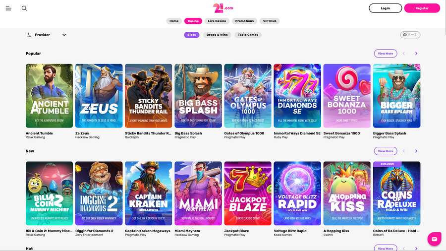 21.com Casino Desktop Games