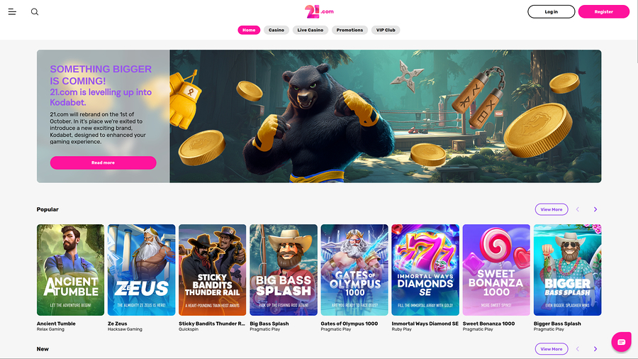 21.com Casino Desktop Homepage