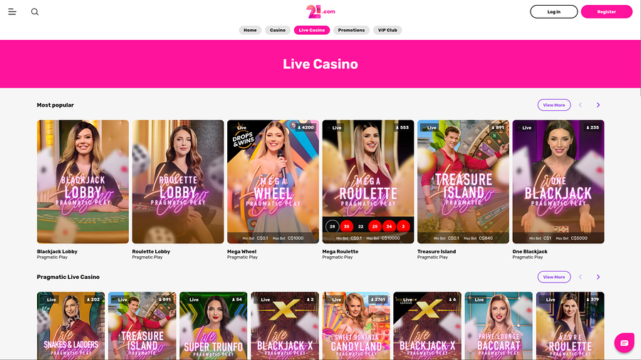 21.com Casino Desktop Live Dealer