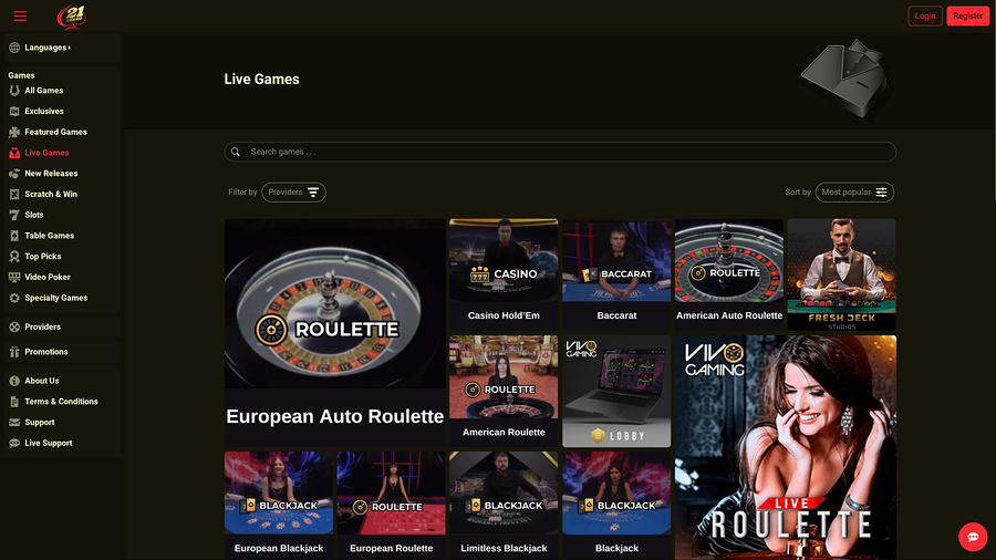 21 Grand Casino Desktop Live Dealer