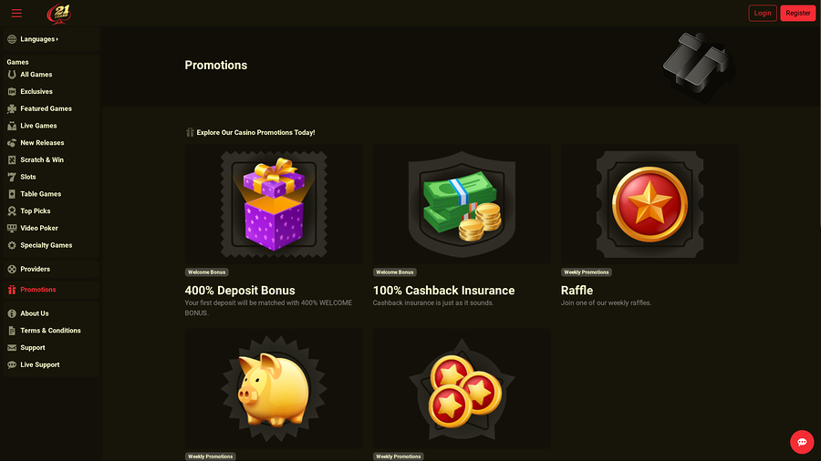 21 Grand Casino Desktop Promotions