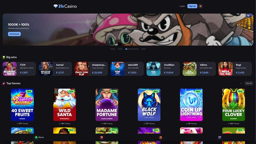 21kCasino homepage