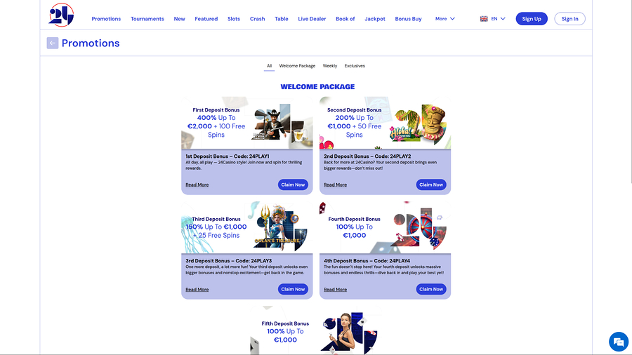 24Casino.bet Desktop Promotions