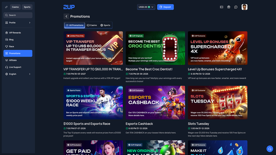 Promociones de escritorio de 2up Casino