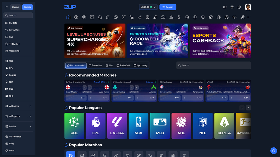 Apuestas deportivas de escritorio en 2up Casino