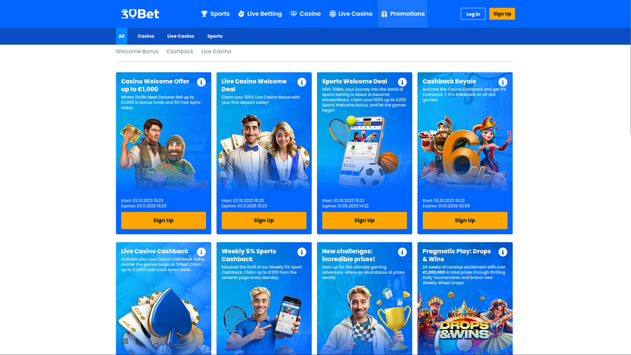 30Bet Casino Desktop Promotions