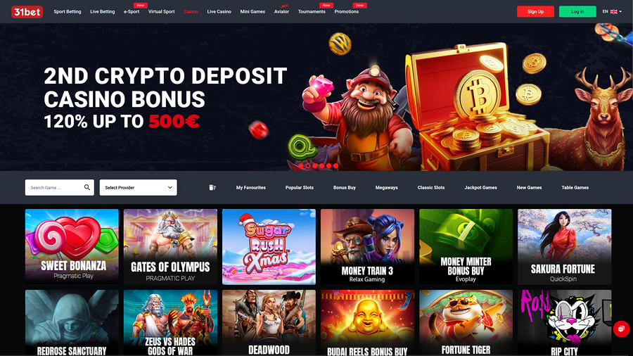 31Bet Casino Desktop Homepage