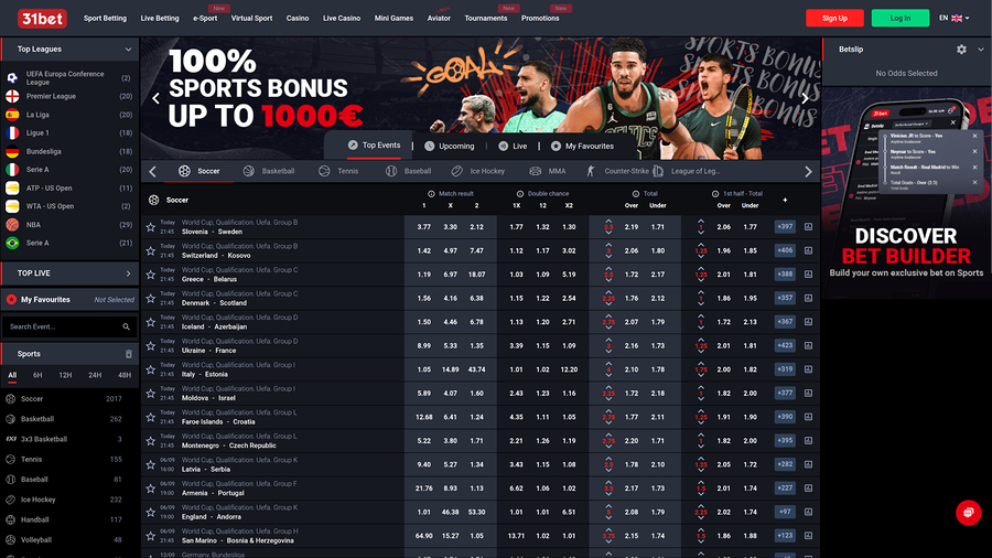 31Bet Casino Desktop Sports
