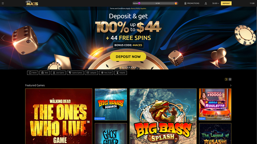 44Aces Casino Desktop Homepage