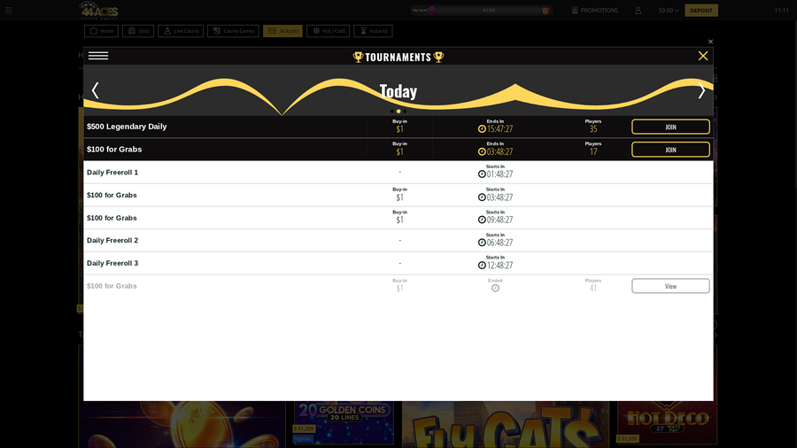 44Aces Casino Desktop Tournaments