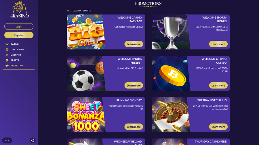 4Kasino Desktop Promotions