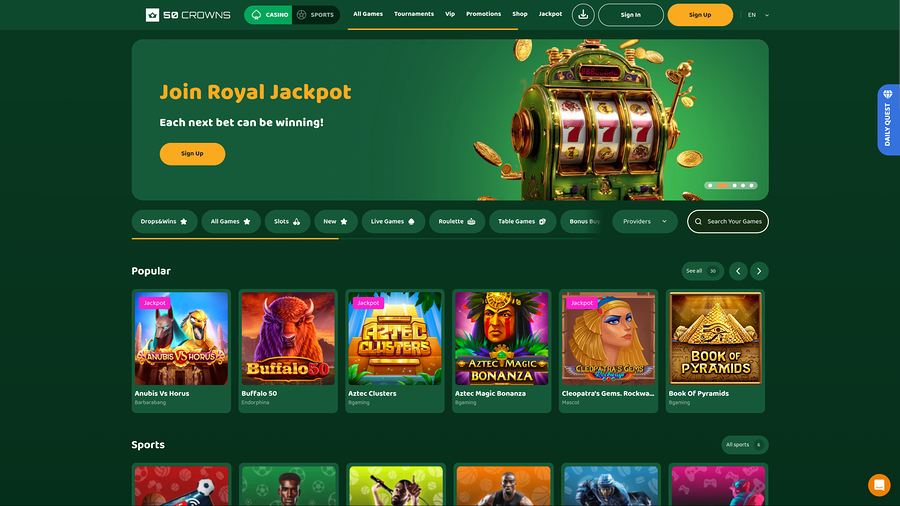 50Crowns Casino Desktop Homepage