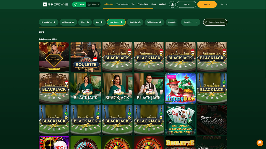 50Crowns Casino Desktop Live Dealer