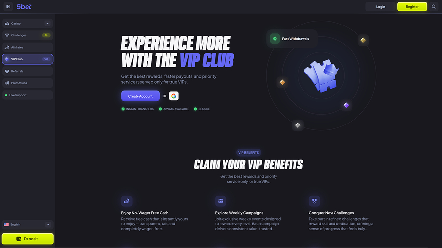 5bet Casino Desktop VIP