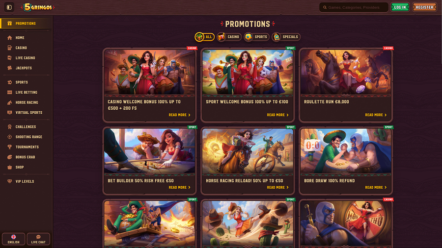 5Gringos Casino Desktop Promotions
