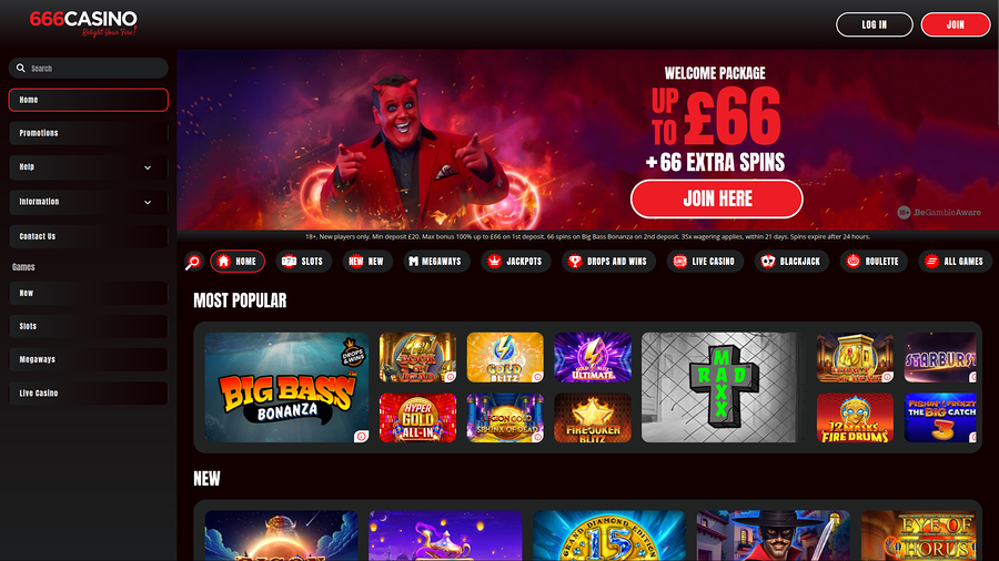 666 Casino Desktop Homepage