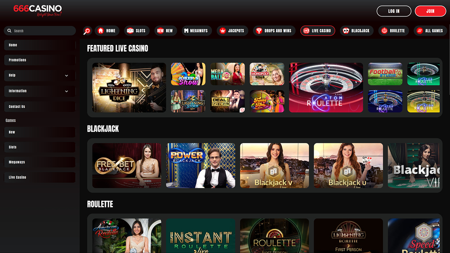 666 Casino Desktop Live Dealer