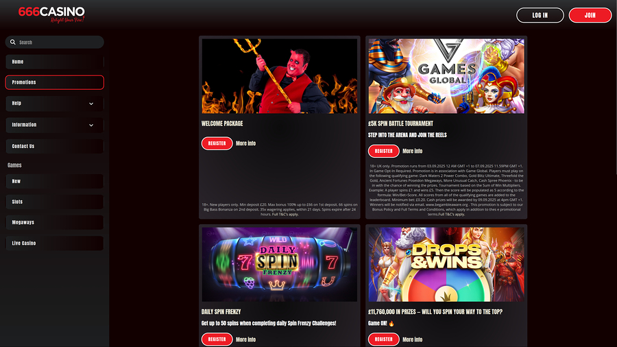 666 Casino Desktop Promotions