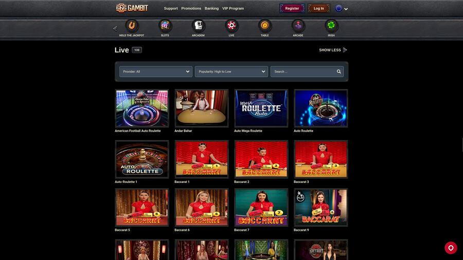 Página de crupier en vivo del casino 666 Gambit