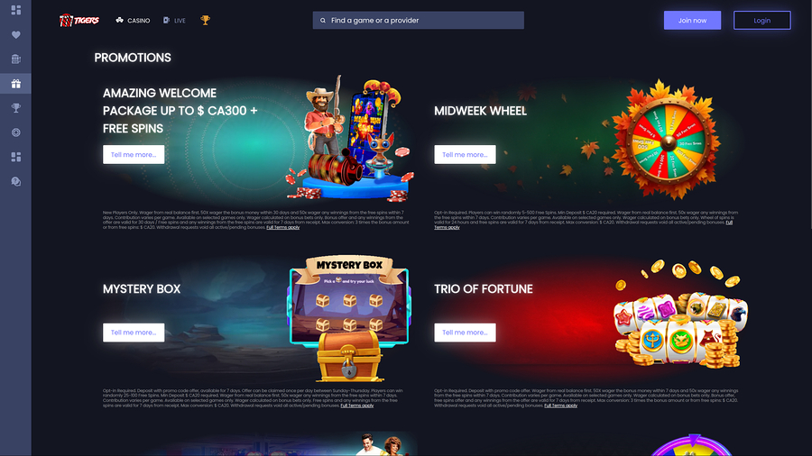 777Tigers Casino Desktop Promotions