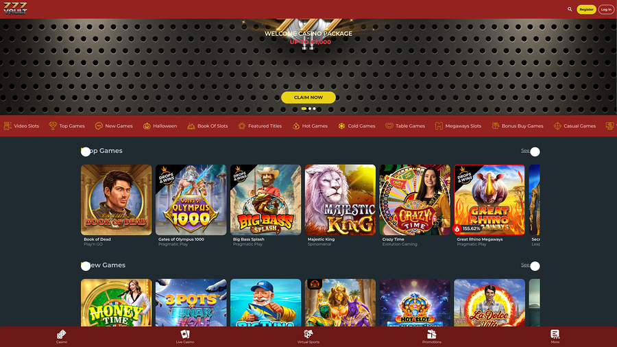 777Vault Casino Homepage Desktop