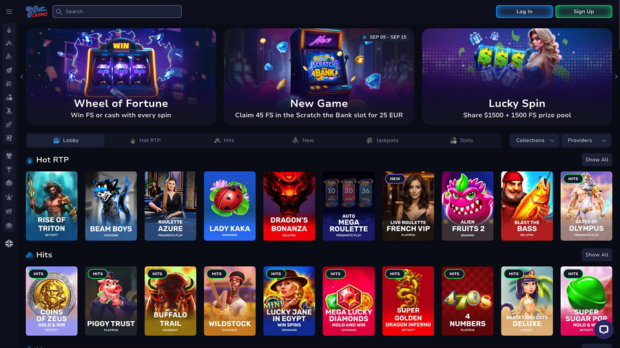 7Bit Casino Desktop Homepage