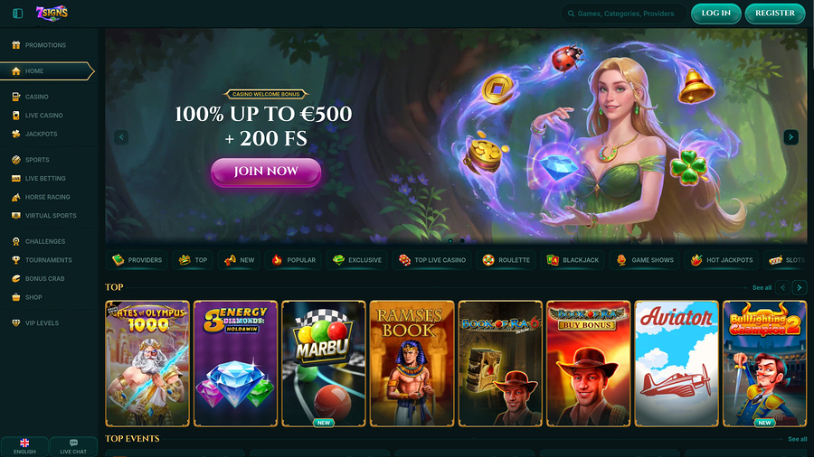 7Signs Casino Desktop Homepage