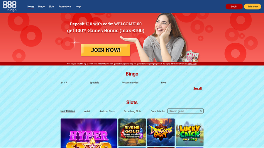 888 Bingo Casino Desktop Homepage