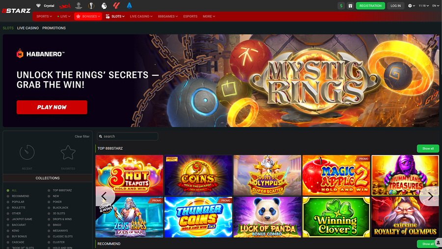 Página de inicio de escritorio del casino 888STARZ