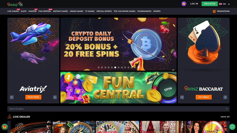 9Winz Casino Desktop Homepage