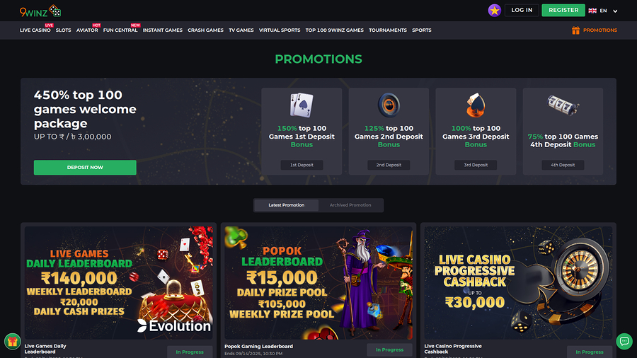 9Winz Casino Desktop Promotions