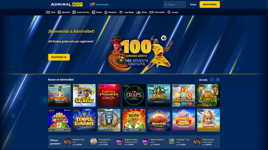 AdmiralBet Casino Desktop Homepage