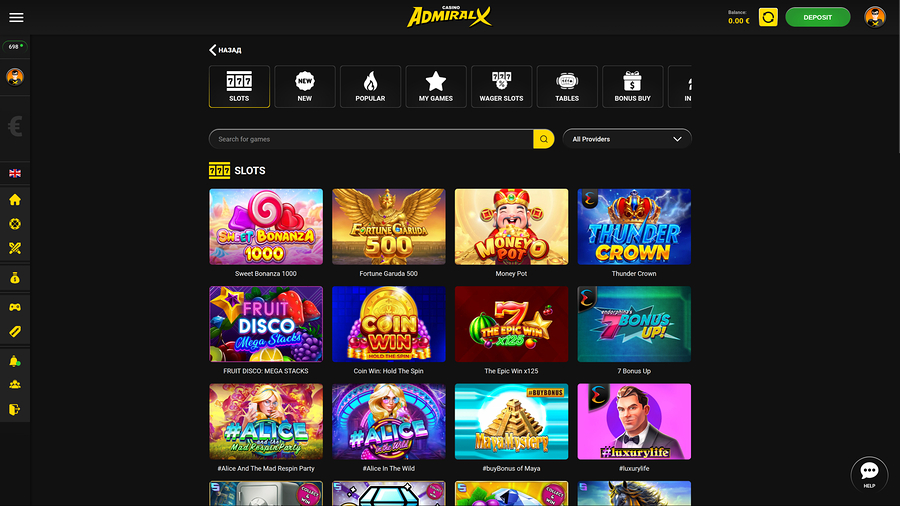 Admiral X Casino Games Desktop