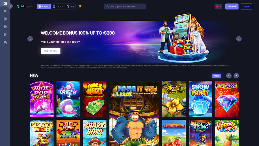 AfricaSports Casino Desktop Homepage