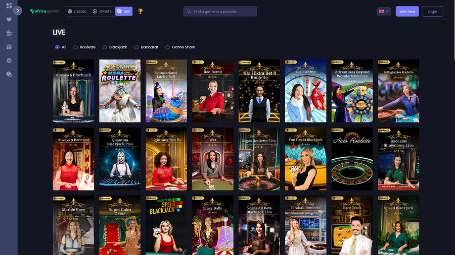 AfricaSports Casino Desktop Live Dealer