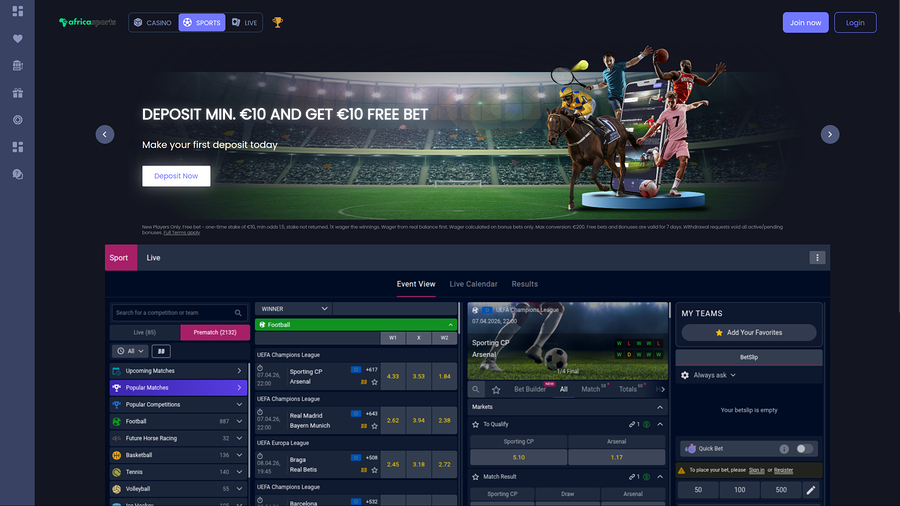 AfricaSports Casino Desktop Sports Betting
