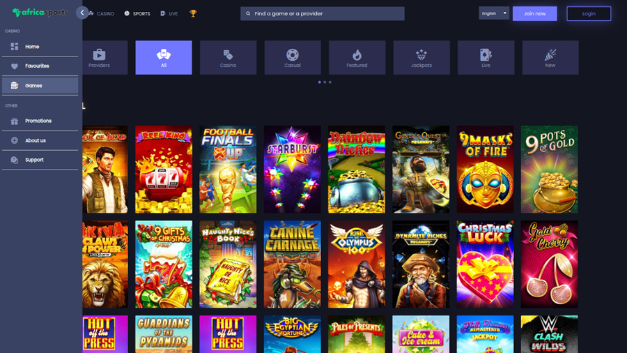 AfricaSports Casino Games Desktop