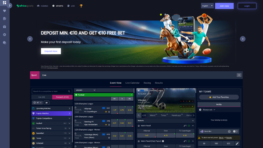 AfricaSports Casino Homepage Desktop