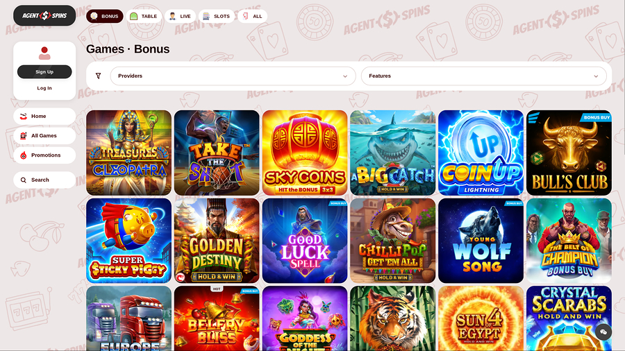 Agent Spins Casino Desktop Bonus Games