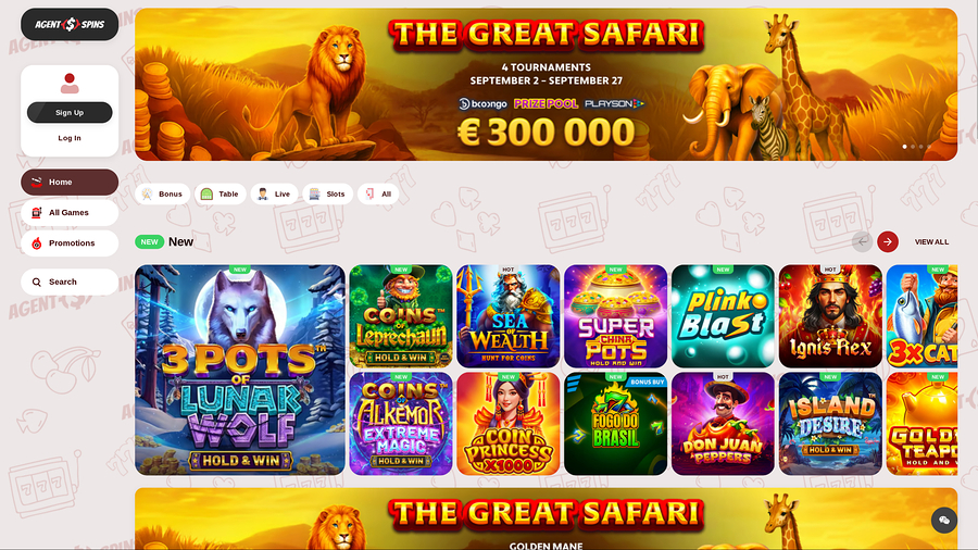Agent Spins Casino Desktop Homepage
