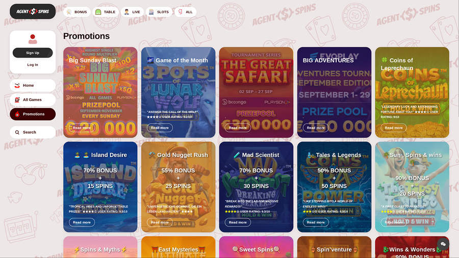 Agent Spins Casino Desktop Promotions