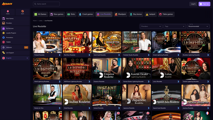 Casino Akibawin con crupier en vivo