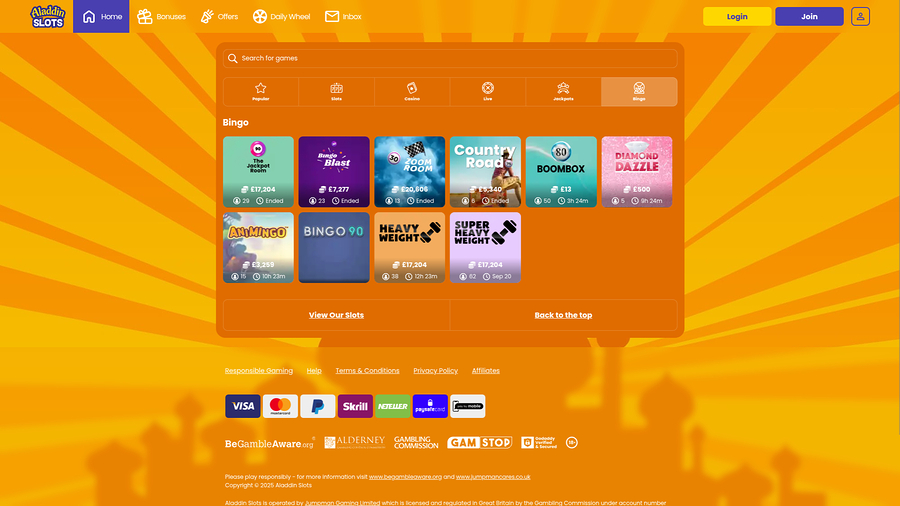 Aladdin Slots Casino Desktop Bingo