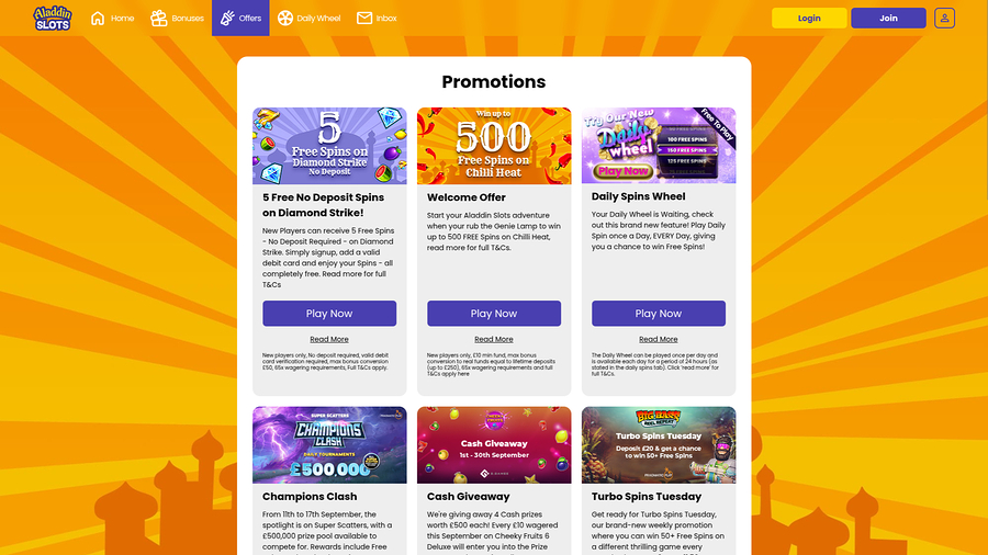 Aladdin Slots Casino Desktop Promotions